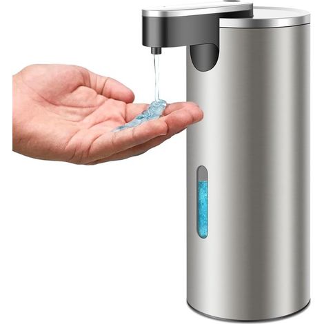 Automatischer Seifenspender aus Edelstahl mit 3 einstellbaren Stufen 340 ml elektrischer Seifenspender mit Infrarotsensor IPX4 wasserdicht für Silber