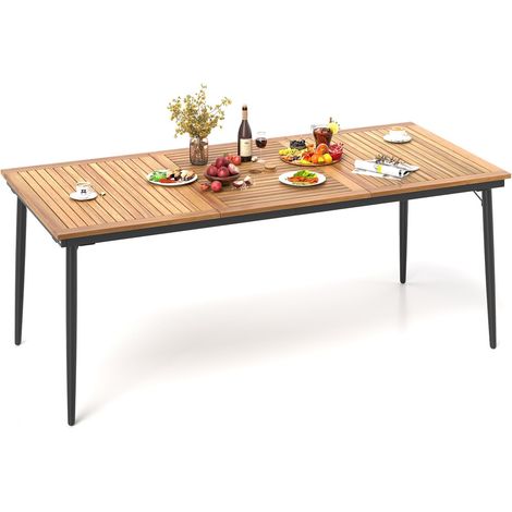 Table de Jardin rectangulaire avec Trou pour Parasol - 200 x 90 cm - en Bois d'acacia - pour 8 Personnes - Résistante aux intempéries - pour terrasse, Jardin (1/5)