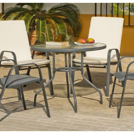 Mesa terraza jardín acero Sulam-90 en acabado antracita 90 cm(ancho) 75 cm(altura)