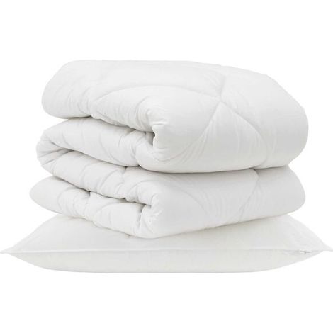 Couette en microfibre blanche garnie de duvet, avec 2 oreillers. (1/5)