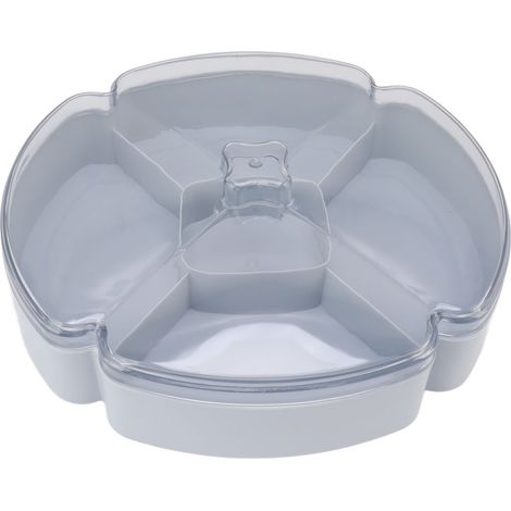 Plateau de service rond en plastique bleu, compartimenté à 5 sections pour fruits, noix et bonbons, idéal pour Thanksgiving et le Nouvel An chinois. (1/5)