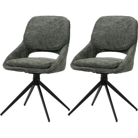 [NON UTILIZZATO] Set 2 sedie pranzo HHG-617, cucina, posizionamento automatico girevole, stoffa/tessuto ciniglia (490g/m²), verde (1/5)