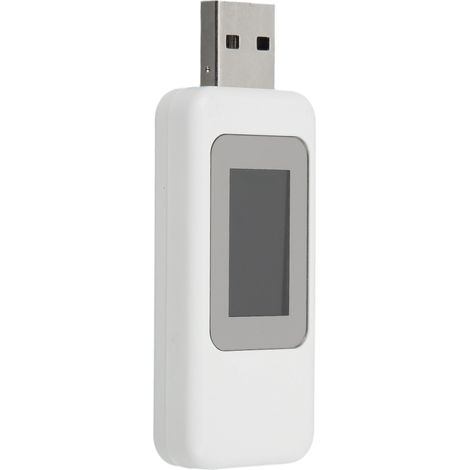Analyseur de puissance USB à lecture directe et affichage clair, avec fonction d'enregistrement des coupures de courant, blanc. Détection de l'alimentation USB. (1/5)