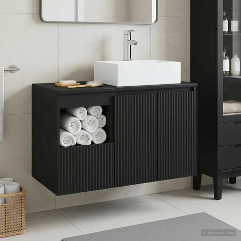 vidaXL Bathroom Furniture Set 2 pcs Black Engineered Wood (1/5)