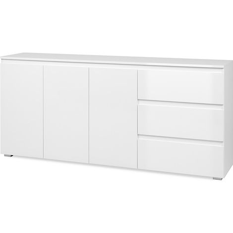Buffet Capetown - Décor blanc brillant - Panneaux de particules - 3 portes - 3 étageres - 3 tiroirs - 179 x 80,5 x 40 cm (1/5)