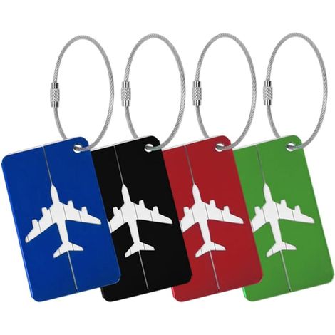 4 Pièce Etiquette Valise - Etiquette Bagage Aluminium Étiquette Valise Avion Porte Nom Valise avec Cordon Inox pour Valise Bagages Sacs à Dos Voyages (1/5)