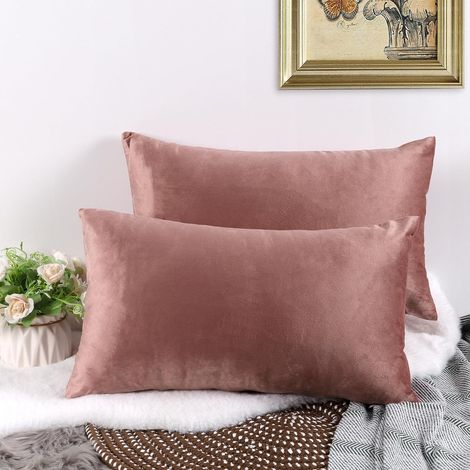 Taies d'oreiller décoratives en velours 30x50cm rose poudré (lot de 2)