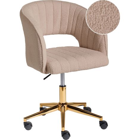 Office Swivel Chair Beige Boucle Height Adjustable Full Swivel Button Tufted Backrest KATONAH (1/5)