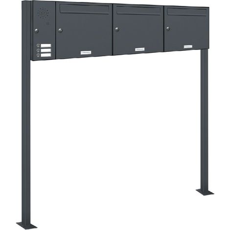 3er Briefkasten Standanlage Freistehend RAL 7016 Anthrazit Klingel (1/5)
