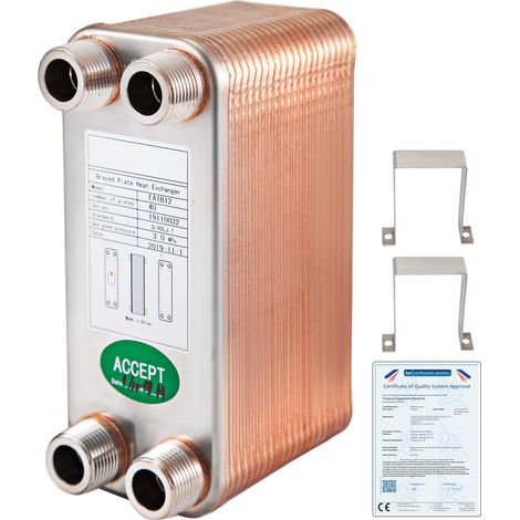 VEVOR Echangeur Thermique 1240MN34 Echangeur De Chaleur Thermique a 40 Plaques pour le refroidissement dehuile industrielle/les evaporateurs de refrigerant/les condenseurs