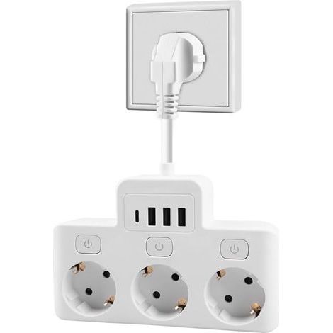 Rallonge multiprise à 3 prises - 4000 W - 16 A - USB - Multiprise avec 3 ports USB - Pour le bureau, la maison et les voyages (1/4)