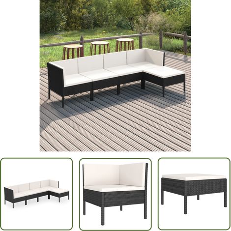 The Living Store 5-tlg. Garten-Lounge-Set mit Auflagen Poly Rattan Schwarz - Gartensortiment - Loungemöbel - Gartenloungeset - Outdoormöbel - PE-Rattan (1/5)