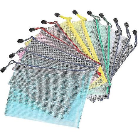 Pochettes à documents A5 (lot de 12), pochettes zippées pour dossiers, pochettes en plastique filet A5 avec fermeture éclair (1/5)