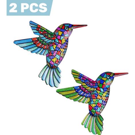 Décoration murale en fer en deux parties en forme de colibri, tentures murales en métal en forme d'oiseau pour une utilisation intérieure et extérieure, décoration murale élégante (12 x 13,5 cm) pour (1/5)
