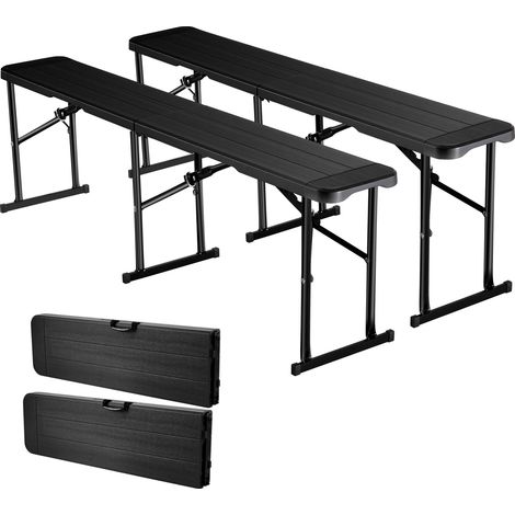 VEVOR Banc pliant portable en plastique, 1825 mm, banc de camping, lisse en PEHD impermeable, siege pliable avec 2 sacs de transport, pour pique-nique, football, camping, jardin, noir (2 pieces)