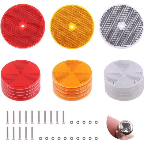 Lot de 45 réflecteurs ronds avant pour allée et remorque, réflecteur réfléchissant pour boîte aux lettres avec trou de montage central avec vis en acier inoxydable 304, utilisés pour les routes (1/5)