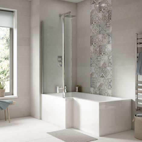 Nuie Square L-Shaped Shower Bath with Front Panel and Screen 1700mm x 700mm/850mm - Left Handed (1/5)