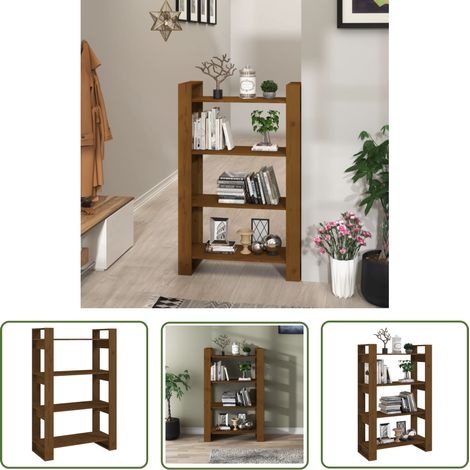 The Living Store Bibliothèque/Cloison Marron miel 80x35x125 cm Bois massif - Bibliothèque - Bibliothèque Design - Meuble Rangement - Étagère Bois - Commode Bois (1/6)