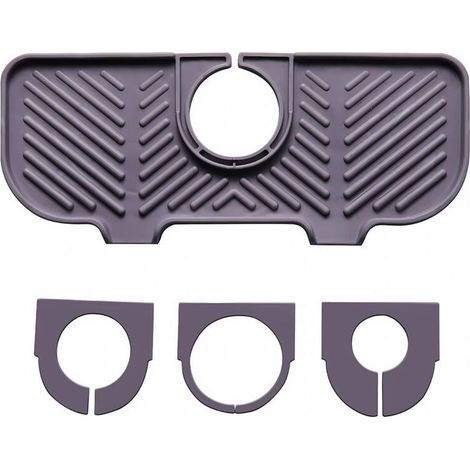 Tapis d'égouttement en silicone pour robinet, tapis d'évier sous robinet, organiseur pour éponges, brosses, savon. (gris) (1/5)