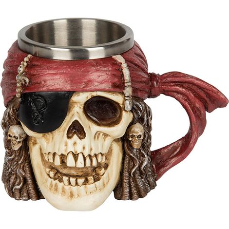 Tasse de Crâne en Acier Inoxydable, 3D Calice Tasse de crâne Chopes à Bière Médiéval Squelette Tasse à Café Gothique Mug Horreur, Viking Tankard, Décoration pour Partie/Halloween (Pirate)