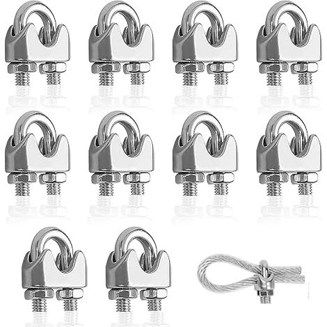Seilklemmen 10 Stück Drahtseilklemmen 5mm Edelstahl Bügelklemmen M5 Bügelseilklemme Klemme Drahtseil für Stahlkabel Stahldraht Stahlseil (Ø 5mm)