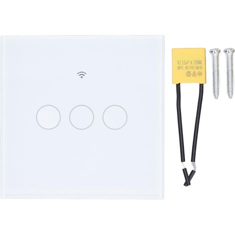 Ortviai Interrupteur mural tactile intelligent 3 voies WiFi + RF433, commande vocale, minuterie, 80–260 V, blanc (1/5)