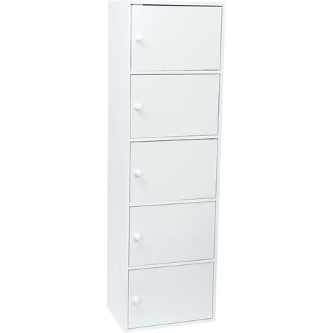 Werka Pro – Meuble de rangement blanc 5 portes – Dimensions 133 x 40 x 29 cm – Panneaux MDF – Installation facile avec plan de montage