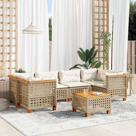 Set sofás de jardín 7 piezas y cojines ratán sintético beige vidaXL (1/5)