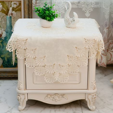 Nappe de chevet carrée, housse de table de chevet, nappe anti-poussière, coussin (1 pièce, beige clair 801)