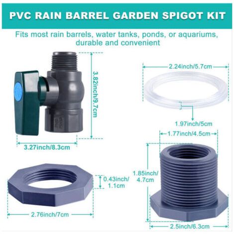 QORVA-Raccordement des réservoirs d'eau en PVC : robinet, récupérateur d'eau de pluie en PVC de 1 pouce avec raccord de cloison et adaptateur de tuyau (1 pouce)