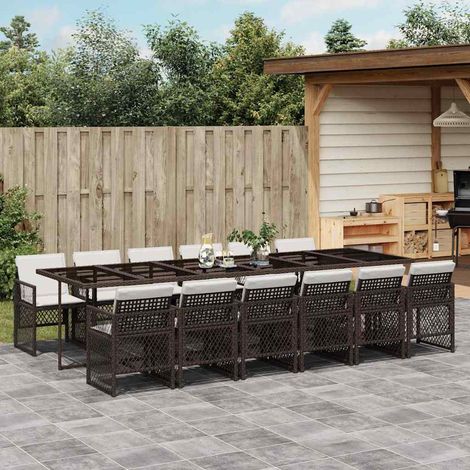 13-tlg. Garten-Essgruppe mit Kissen Braun Poly Rattan (1/5)
