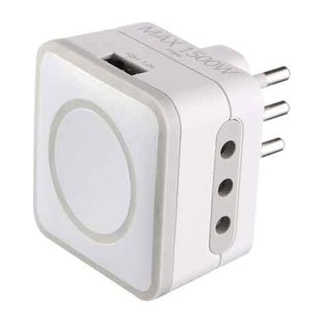 ADATTATORE TRIPLO CON PORTA USB 10A 2P+T - 2 prese 10A+T