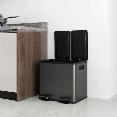 Cestino a pedale doppio 41.7x36.6x43.2 cm, apertura a pedale, chiusura soft close, acciaio inox nero (1/5)
