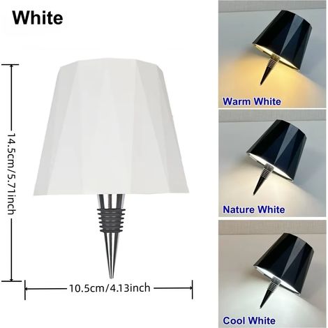 (04 Blanc - Lampe 3 Couleurs en 1) AITHEA Lampe LED sans fil pour bouteille de vin, rechargeable, pour vases, veilleuse tactile, idéale pour la décoration de cafés, bars, clubs et restaurants. (1/5)