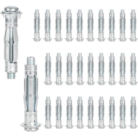 Lot de 30 chevilles M6 x 52 mm galvanisées pour murs creux - Chevilles à expansion avec vis - Chevilles auto-perceuses pour plaques de plâtre