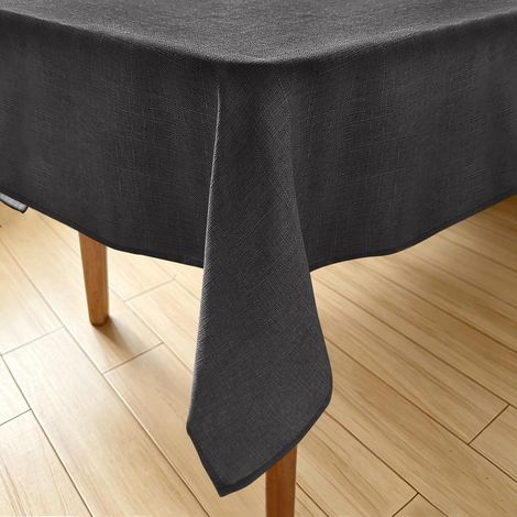 Nappe lavable aspect lin gris foncé 140x240 cm rectangulaire