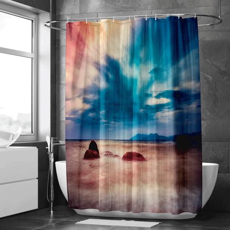 Rideau de douche nature florale, aquarelle pastel, style coquette, accessoire déco - 90x180cm (1/5)