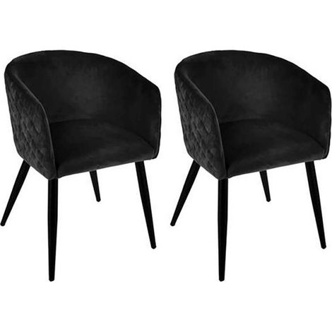 Lot de 2 fauteuils en velours avec pieds en métal, coloris noir - Longueur 55 x Profondeur 55 x Hauteur 76 cm (1/5)