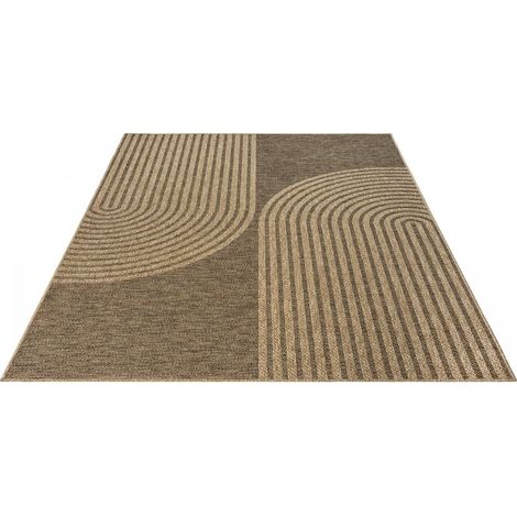 Tapis extérieur intérieur 140x200 marron LYN13 REZA 2 aspect jute motif arc-en-ciel