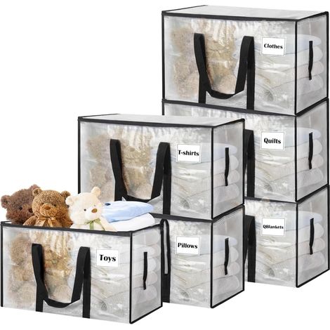 Borsa portaoggetti in poliestere trasparente da 100 litri, confezione da 6 borse da trasloco impermeabili con cerniera e maniglia, scatola portaoggetti per trapunte e vestiti, alternativa alle scatole