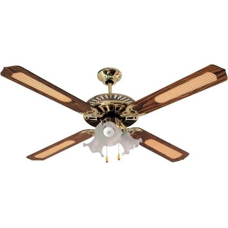 Ventilador de Techo 52" con 4 Aspas de MDF y 3 Lámparas de Cristal  Oferta exclusiva