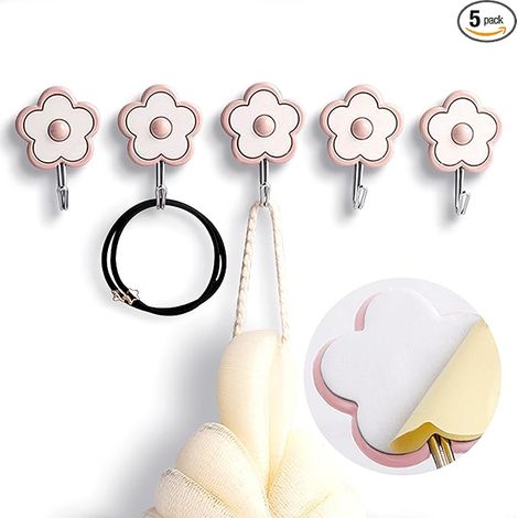 BEBUSINGOTO [Paquete de 5] Lindo gancho utilitario con forma de flor, capacidad de carga de hasta 5 libras, resistente al agua y al aceite. Cuelga las llaves. Gancho que se puede fijar a la pared, coc (1/3)