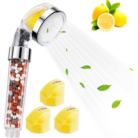 Cabezal de ducha con vitamina C, cabezal de ducha filtrado con 3 bloques perfumados enriquecidos con vitaminas, alta presión, ahorro de agua del 200%, ahorro de agua del 35%, potente eliminación de cl (1/5)
