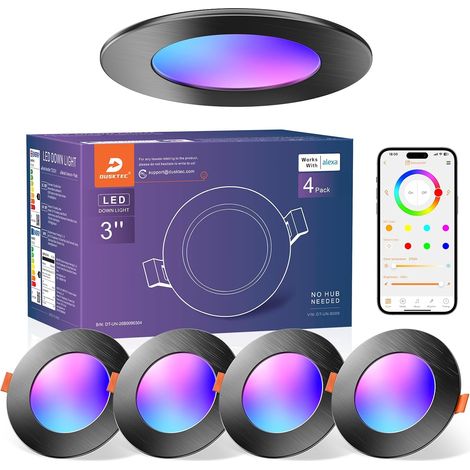 Spot LED Encastrable Couleurs Connectée Alexa Bluetooth, 220V Spot Encastré RGB Multicolore 68mm Dimmable Intensité Réglable Blanc Chaud et Froid 7W, IP44 Spot LED Plafond Salle de Bain (1/5)