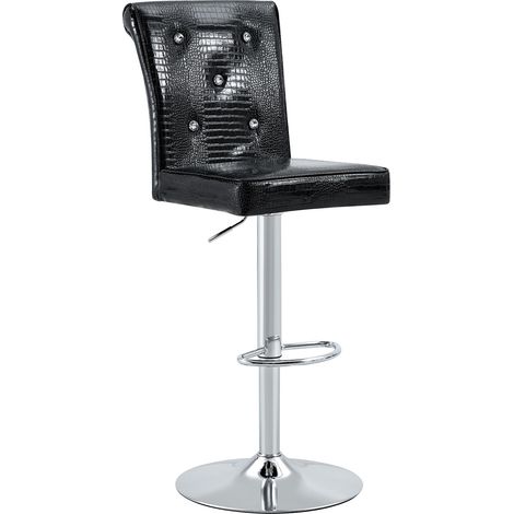 Lot de 2 tabourets de bar effet crocodile noirs en cuir régénéré, bouton cristal, siège rembourré confortable pour cuisine, bar ou salle à manger  CHICFURN (1/5)
