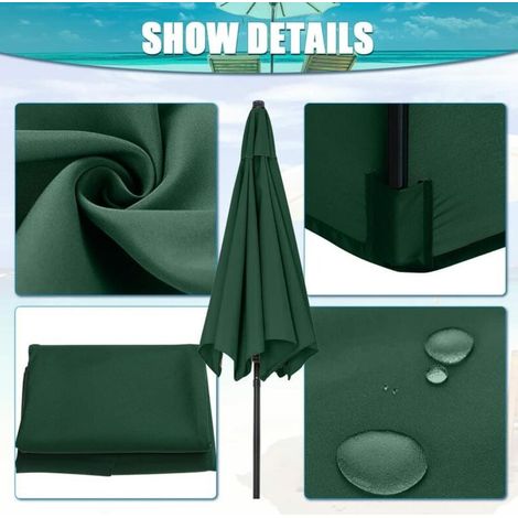 Housses de rechange pour parasol 3 mètres 6 bras Parasol de rechange pour auvent de jardin Housse de rechange pour parasol, auvent uniquement (vert)