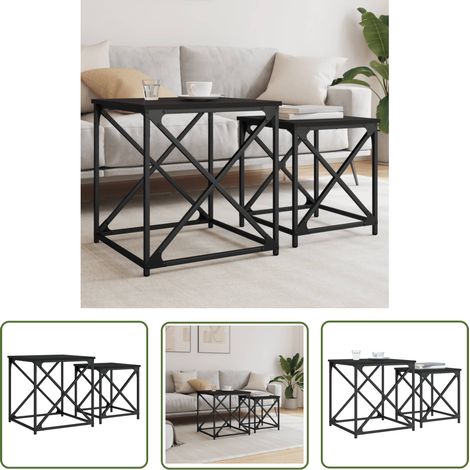 The Living Store Tables basses gigognes 2 pcs noir bois d'ingénierie - Table Basse - Meuble De Salon - Table Gigogne - Table D'appoint - Décoration Intérieure (1/5)