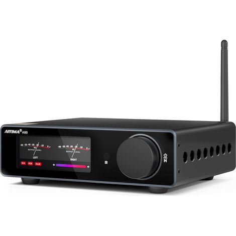 A80 TPA3255 Bluetooth DAC Amplifier, PFFB and Digital VU Meter ESS9038Q2M 2.1 Class D HiFi Stereo Amp for Home Theater,TRS Input,Sub Output,12V Trigger,Tone and Remote Control (1/5)