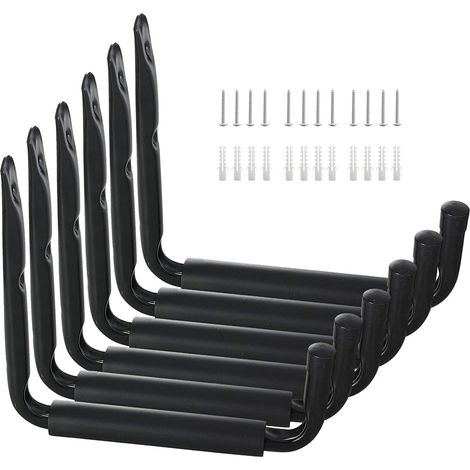 Crochet Velo Mur, 22cm Crochets Velo Crochet Garage de Stockage avec Le Bras Jumbo, Mural Utilitaires avec Revêtement Anti-Dérapant (6Pcs, Noir) (1/5)
