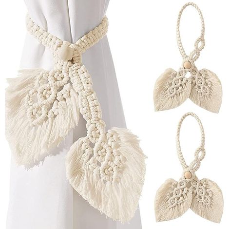 2 Pièces Embrasses Boho Embrasses De Rideaux, Embrasses De Rideaux Bohème, Embrasses De Rideaux Bohème Attaches De Rideau, Embrasses De Rideaux à Ressorts, pour Les Rideaux du Salon (Beige) (1/5)